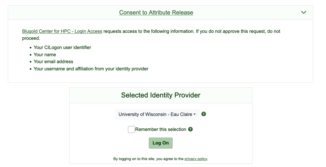 WebMO - Choose University of Wisconsin-Eau Claire from the list of campuses